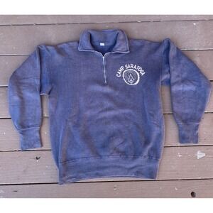 Vintage Late 40s Camp Saratoga 1/4 Zip Sweatshirt Sweat Medium Flock Faded